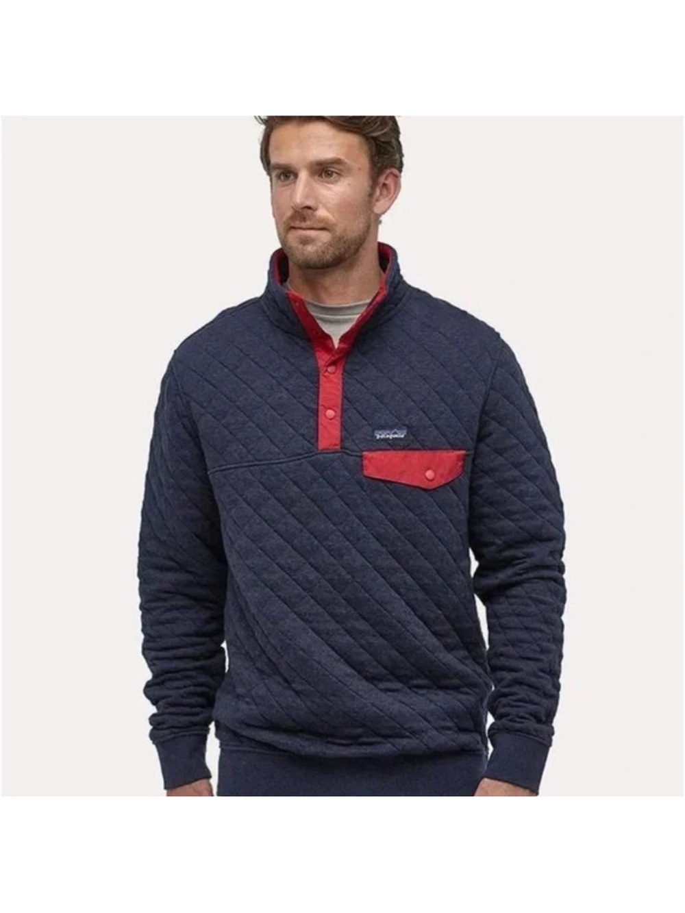 Patagonia Men's Organic Soft Cotton Quilt Snap-T Pullover Navy Blue Red Sz XXL